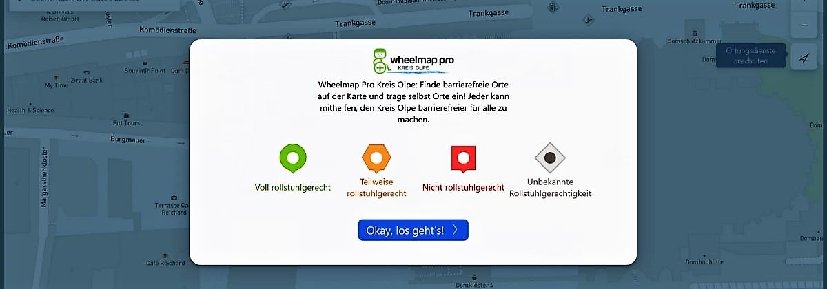 Einstiegs-Webseite zur Wheelmap des Kreises Olpe